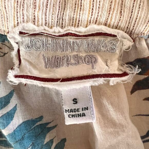 Johnny Was JW Workshop Blouse Women Small Tan Embroidered Sleeve Tassel Tie Boho - Picture 10 of 12